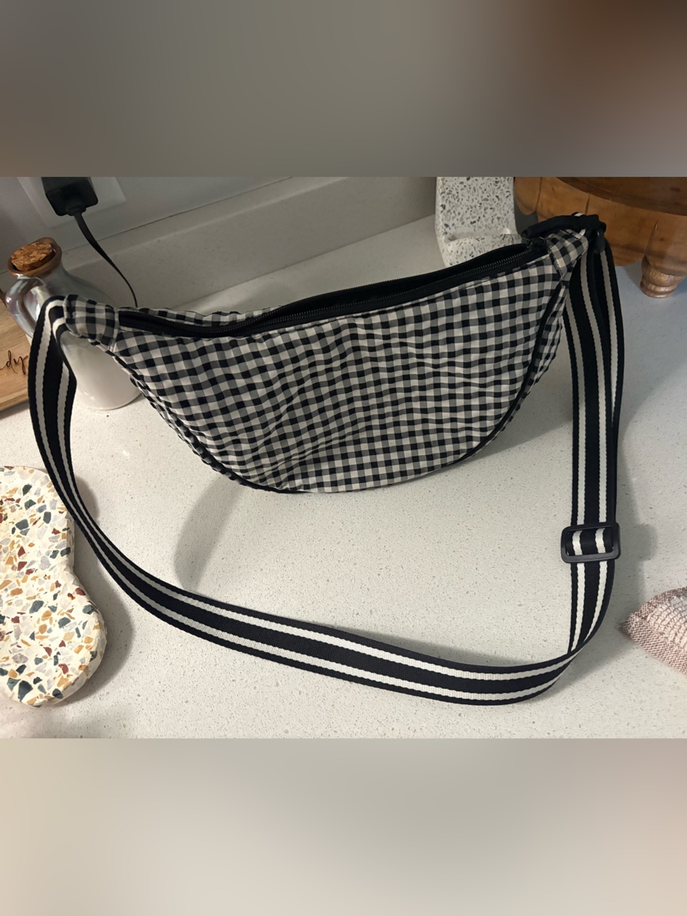 Uniqlo Black and White Gingham Crossbody Bag